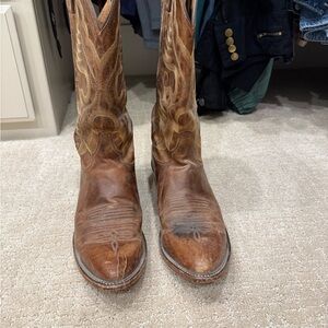 Justin Boots Tan and Brown Leather Western Boots